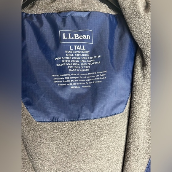 LL Bean Jacket Mens  Windbreaker Lined Navy Blue Full Zip Hood Rain Outdoor LT - Picture 4 of 8
